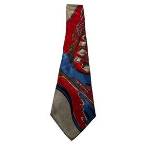 Johnny Carson Silk Tie Bold Abstract Red/Blue/Gold Geometric Design